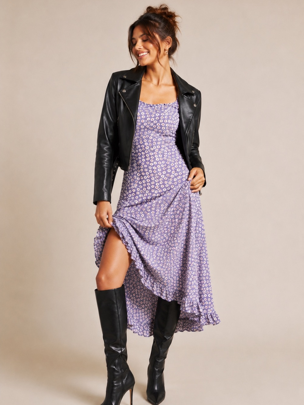 Faithfull the Brand Lavender Floral Ruffle CottageCore Midi Dress